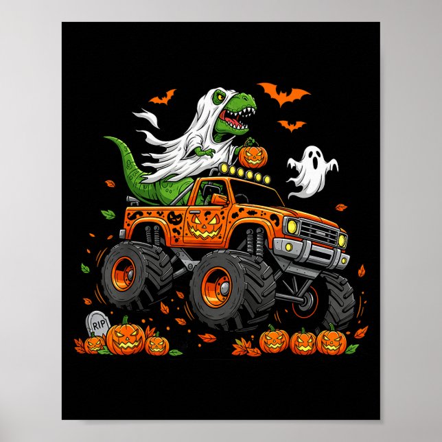 Dinosaur T-rex Riding Monster Truck Halloween Men  Poster (Framsidan)