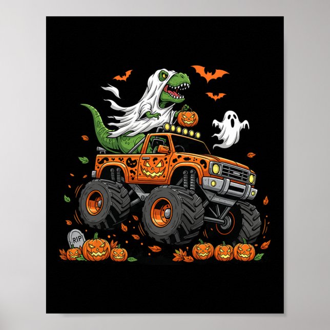 Dinosaur T-rex Riding Monster Truck Halloween Men  Poster (Framsidan)