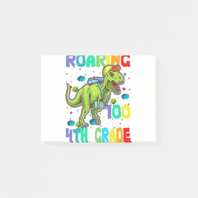 Dinosaur T-Rex Roaring till 100 dagar av fjärde kl Post-it Block (Framsida)