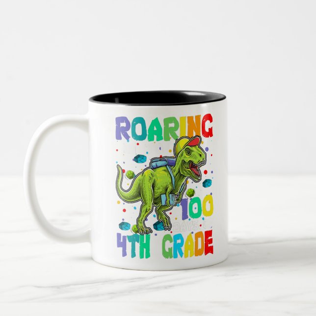 Dinosaur T-Rex Roaring till 100 dagar av fjärde kl Två-Tonad Mugg (Vänster)