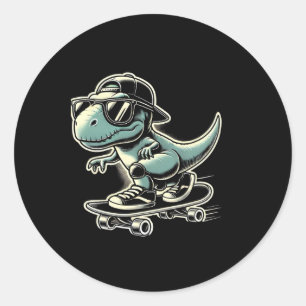 Dinosaur T Rex Skateboard Rolig Retro Skating  Runt Klistermärke