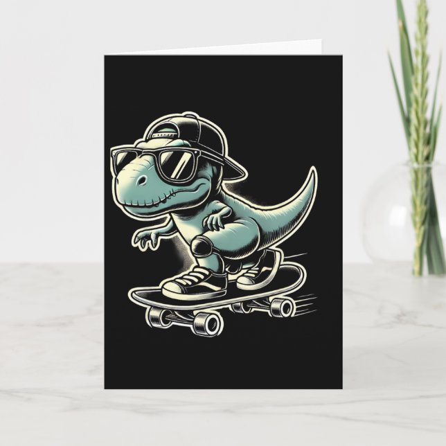 Dinosaur T Rex Skateboard Roligt Retro Skridskoåkn Kort (Framsida)