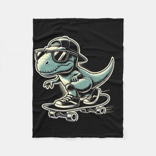 Dinosaur T Rex Skateboardåkning Rolig Retro Skatin Fleecefilt (Framsidan)