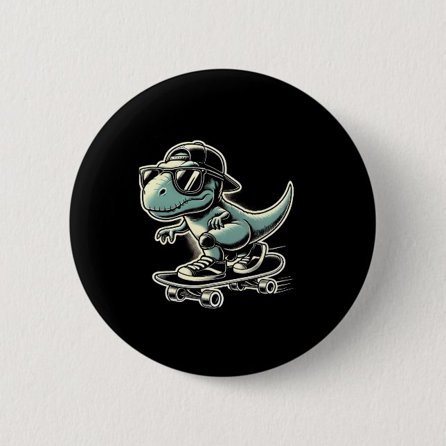 Dinosaur T Rex Skateboardåkning Rolig Retro Skatin Knapp (Framsida)