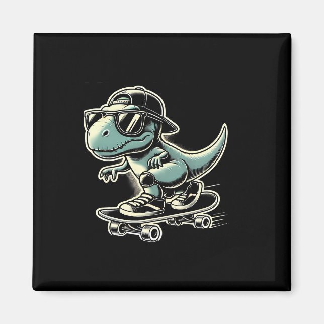 Dinosaur T Rex Skateboardåkning Rolig Retro Skatin Magnet (Framsidan)