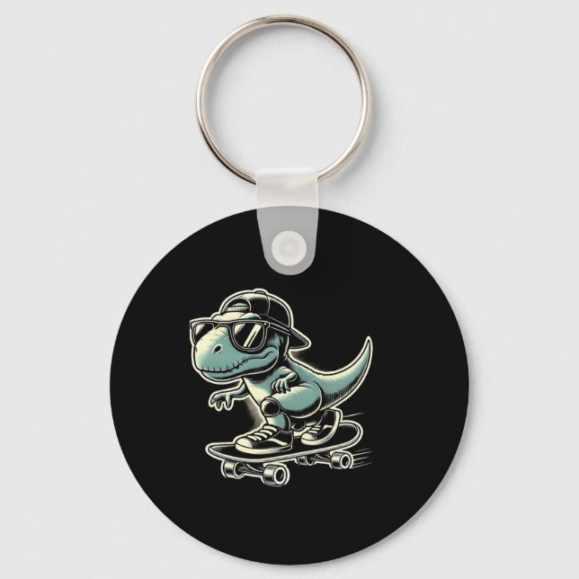 Dinosaur T Rex Skateboardåkning Rolig Retro Skatin Nyckelring (Framsida)