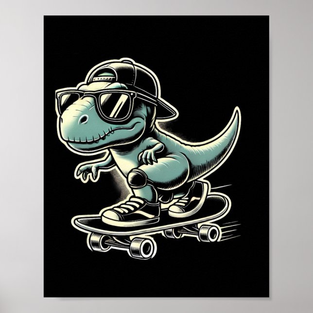 Dinosaur T Rex Skateboardåkning Rolig Retro Skatin Poster (Framsidan)