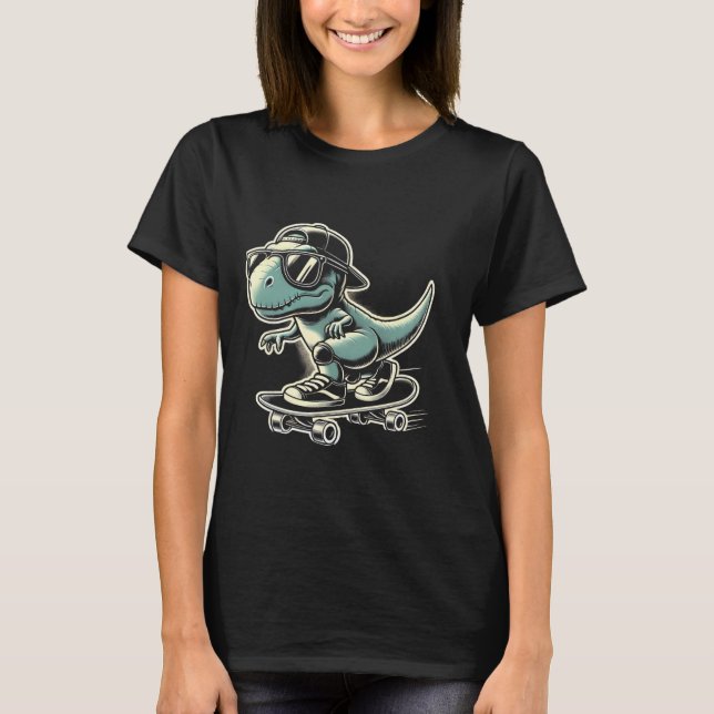 Dinosaur T Rex Skateboardåkning Rolig Retro Skatin Shirt (Framsida)