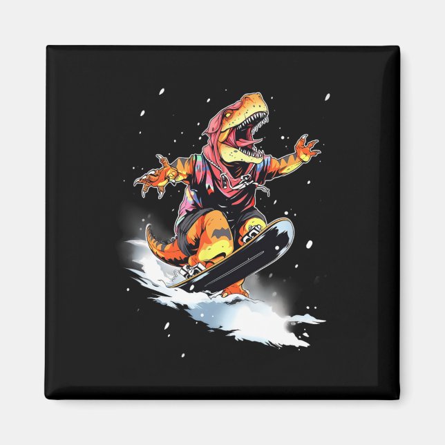 Dinosaur T-Rex Snowboard Snowboard Snowboardåkare  Magnet (Framsidan)