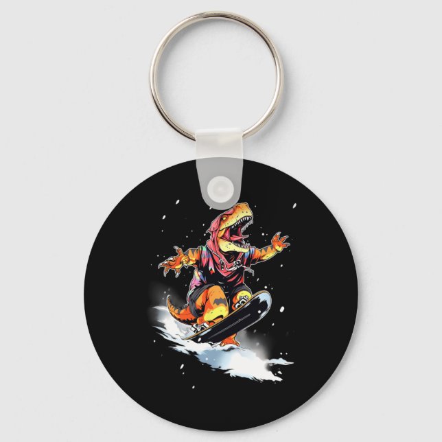 Dinosaur T-Rex Snowboard Snowboard Snowboardåkare  Nyckelring (Framsida)
