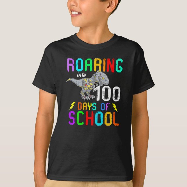 Dinosaur T-Rex som indelas i 100 dagar i skolan T Shirt (Framsida)