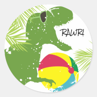 Dinosaur t-rex sommarstrand på roligten boll runt klistermärke
