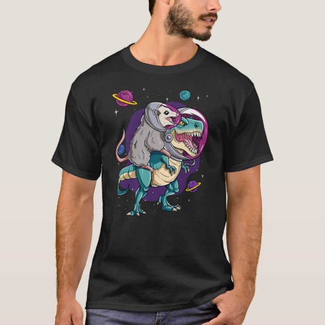 Dinosaur T Rex Space Planets Sparkles Possum T Shirt (Framsida)