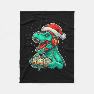 Dinosaur T Rex spelar videospel Santa Hat Kristus Fleecefilt