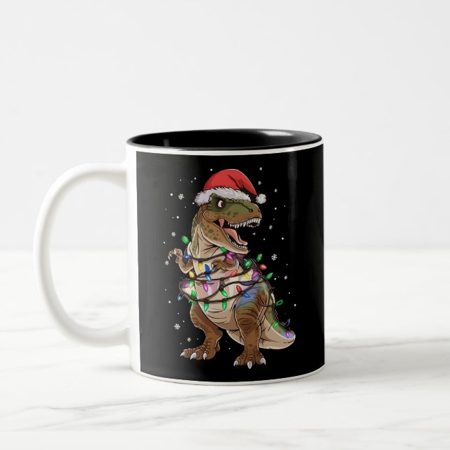 Dinosaur T-rex Träd Jultröja Xmas Dino Två-Tonad Mugg (Vänster)