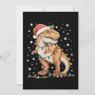 Dinosaur T Rex Xmas Dino Christmas Lights Holiday Julkort