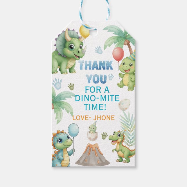 Dinosaur Tack så-märke med färgläggningsaktivitet  Presentetikett (Framsidan)