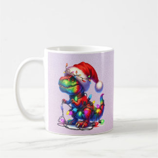 Dinosaur tangled up in fairy christms lights kaffemugg