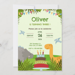 Dinosaur Tårta Födelsedagsfest Inbjudningar