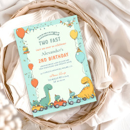 Dinosaur Tävling bil 2:a födelsedagen Inbjudningar