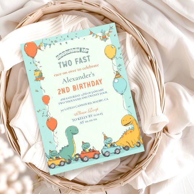 Dinosaur Tävling bil 2:a födelsedagen Inbjudningar (Skapare uppladdad)