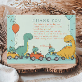 Dinosaur Tävling bil 2:a födelsedagen Tack Kort