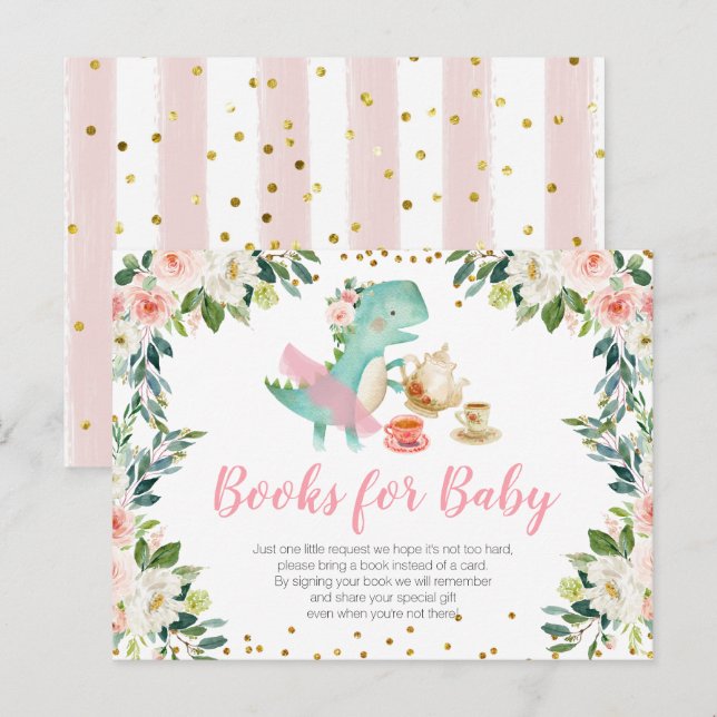 Dinosaur Tea Party Baby Shower Bokar för baby Inbjudan Vykort (Fram/baksida)