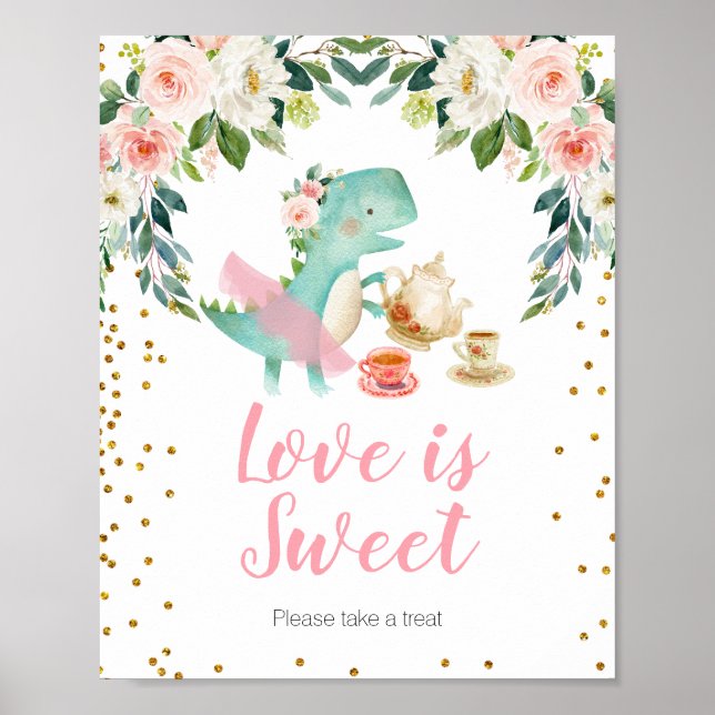 Dinosaur Tea Party Baby Shower Kärlek är Sweet Poster (Framsidan)