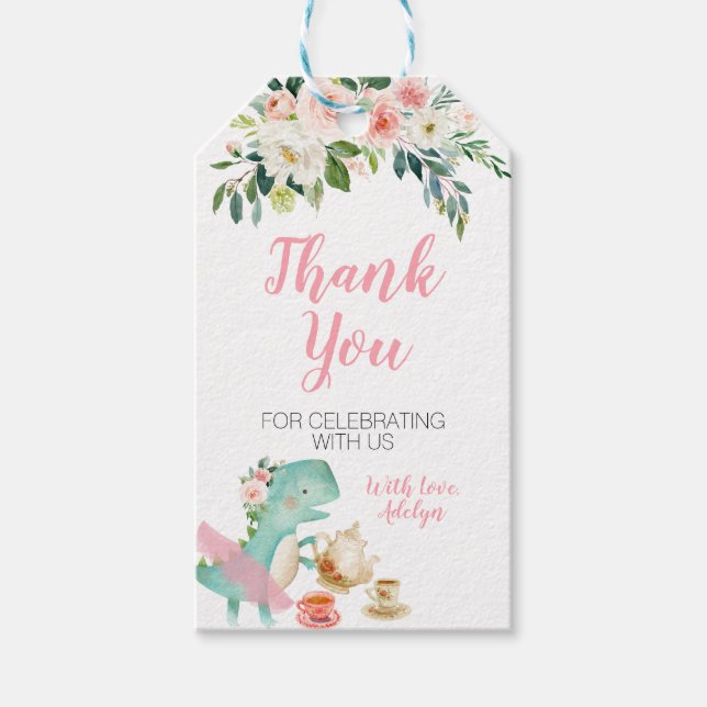 Dinosaur Tea Party Birthday Baby Shower Presentetikett (Framsidan)