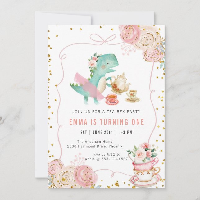 Dinosaur Tea Party Birthday Invitation Inbjudningar (Framsida)