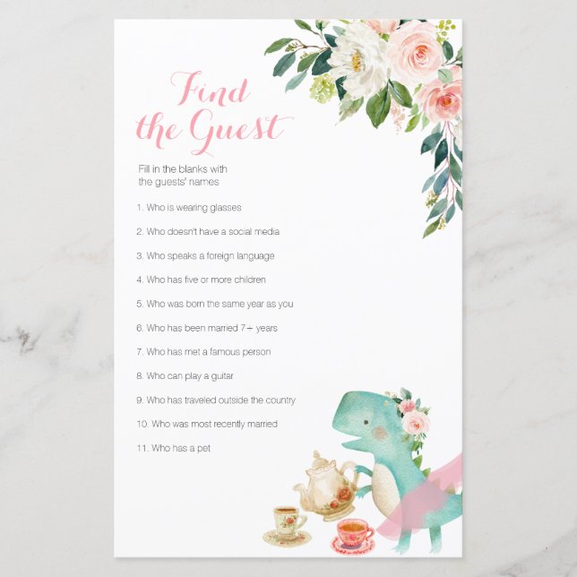 Dinosaur Tea Party Blommigt Hitta gästspelet (Framsida)