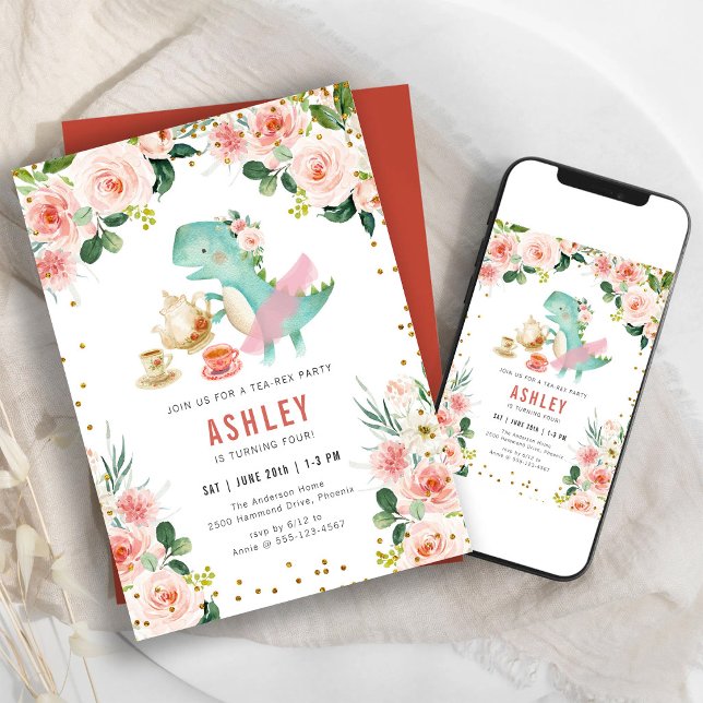 Dinosaur Téa Party Födelsedagsinbjudan Inbjudningar (Skapare uppladdad)