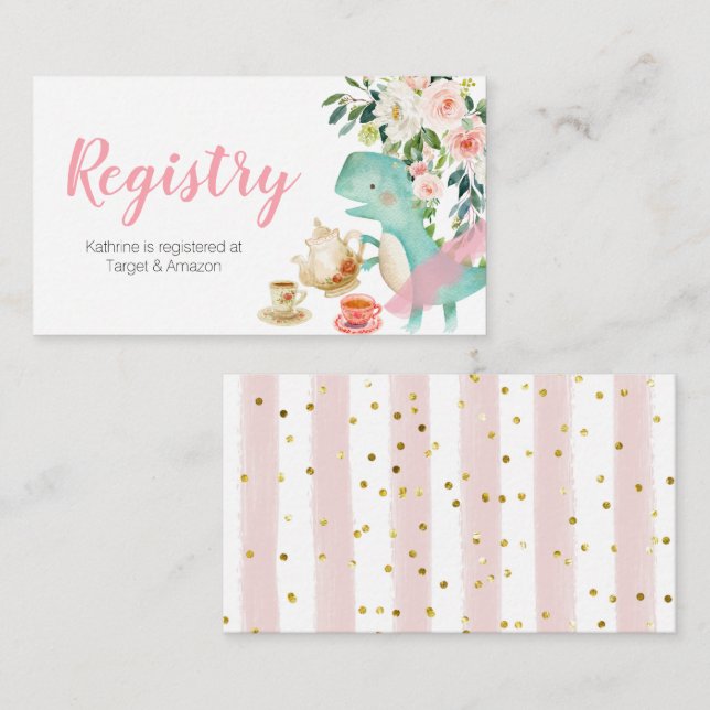 Dinosaur Tea Party Peach Blommigt Registry Tilläggskort (Fram/baksida)