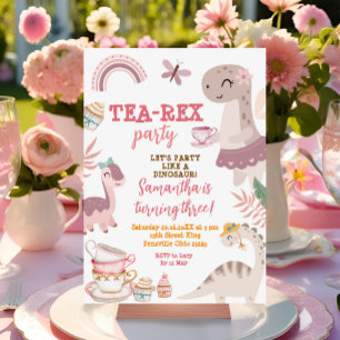 Dinosaur Tea-Rex 3rd Girl Födelsedagsfest Inbjudningar