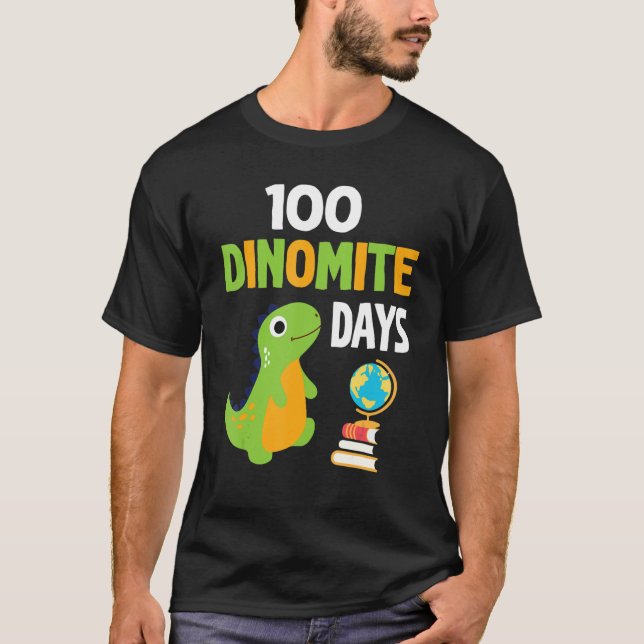 Dinosaur Teacher Student Lycklig 100 Dinomitdagar  T Shirt (Framsida)