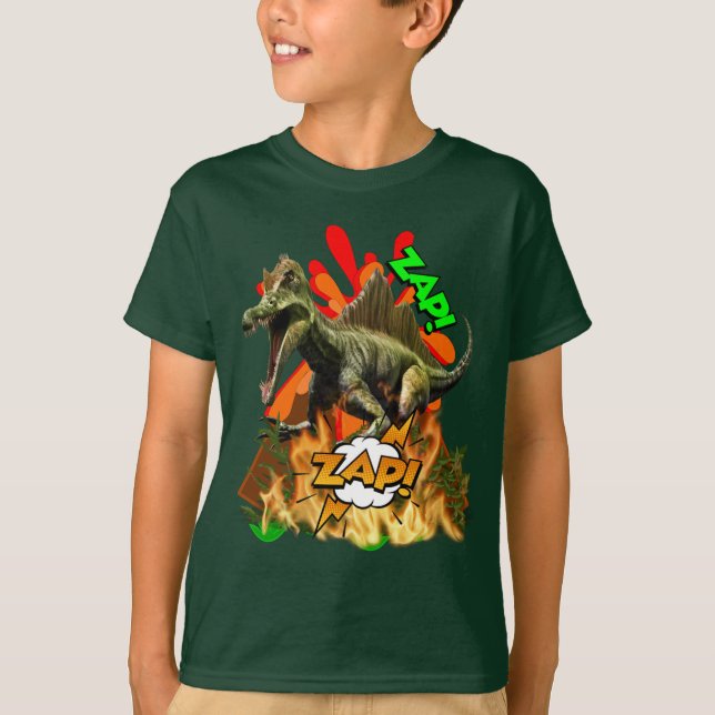 Dinosaur tecknad art vulcano zap förhistorisk kons t shirt (Framsida)