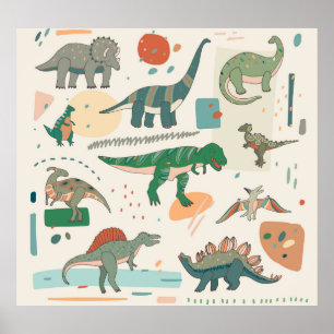 Dinosaur-tecknad: vintagen illustreras. poster
