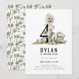 Dinosaur tema 4-års födelsedagsfest inbjudningar