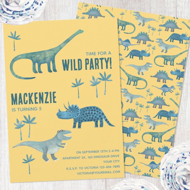 Dinosaur-tema Barnkalas-inbjudan Inbjudningar (Fun dinosaur personalized kids birthday party invitation)