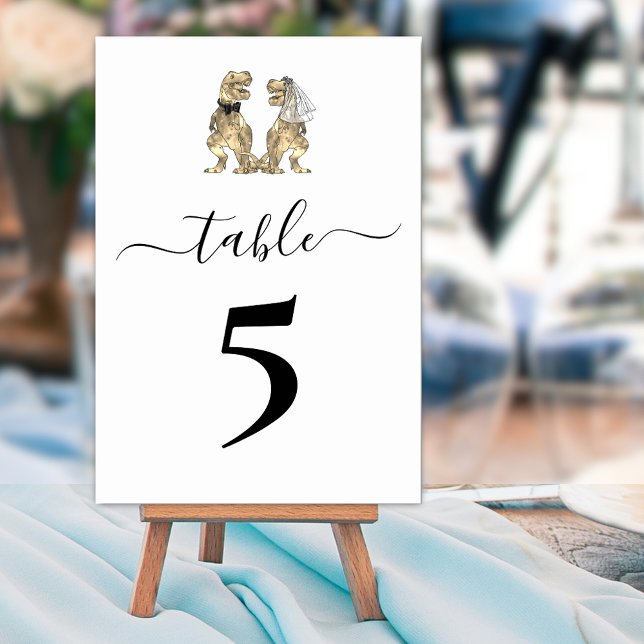 Dinosaur-tema Bröllop Bordsnummer (T-Rex bride and groom dinosaur wedding custom table number sign )