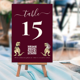Dinosaur Tema Bröllop Burgundy QR-kod Bordsnummer