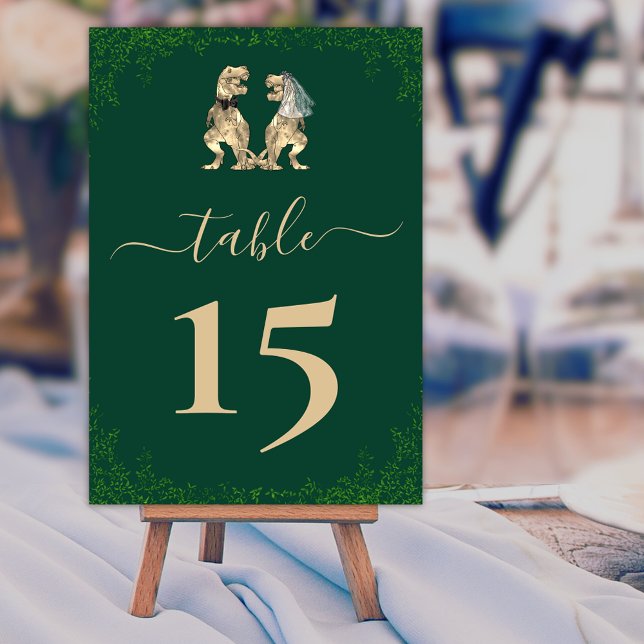 Dinosaur-tema Bröllop Grönt Bordsnummer (Dinosaur wedding foliage dark green custom table number card Watercolor eucalyptus foliage elegant )