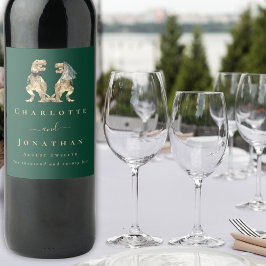 Dinosaur-tema bröllop Mörkgrönt Vinflaska Etikett