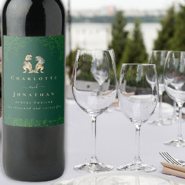 Dinosaur-tema bröllop Mörkgrönt Vinflaska Etikett