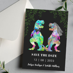 Dinosaur-tema bröllop spara datumet