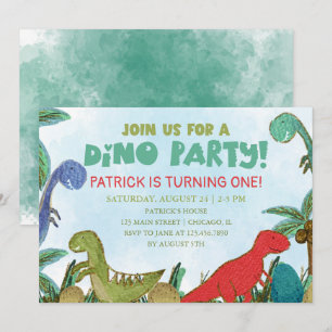 Dinosaur-tema Dino Party Birthday Inbjudningar
