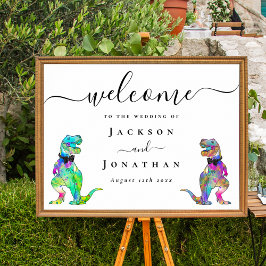 Dinosaur tema gay bröllop välkommen poster
