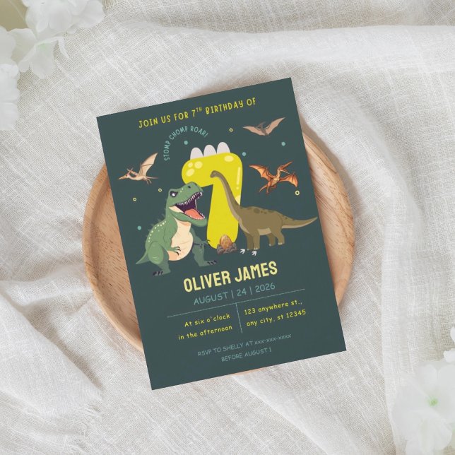 Dinosaur tema pojke 7-årsdag  inbjudningar (Skapare uppladdad)