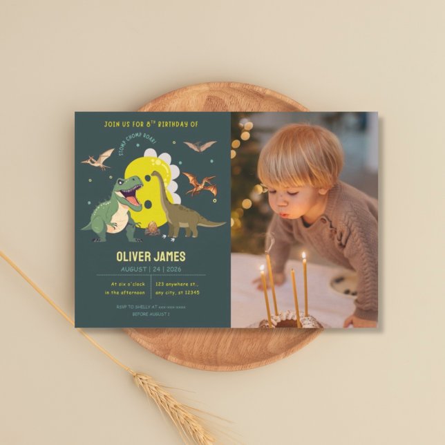 Dinosaur tema pojke 8-årsdag  inbjudningar (Skapare uppladdad)