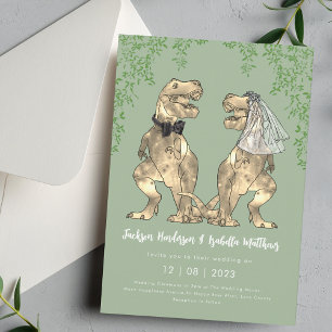 Dinosaur tema Sage grön bröllop Inbjudningar